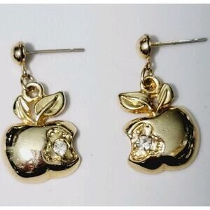 Gold Tone Dangle Bitten Apple Earrings